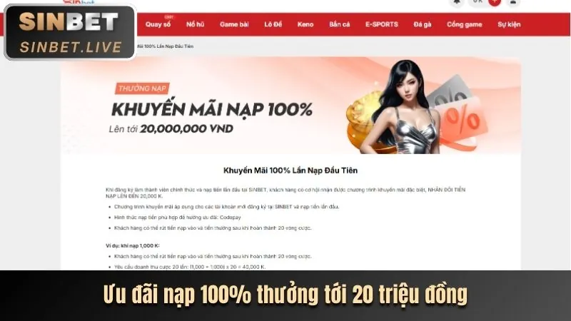Thưởng nạp tiền lần đầu tại K8 Win